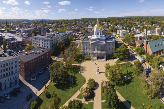 New Hampshire State House aerial view panorama, Concord, New Ham